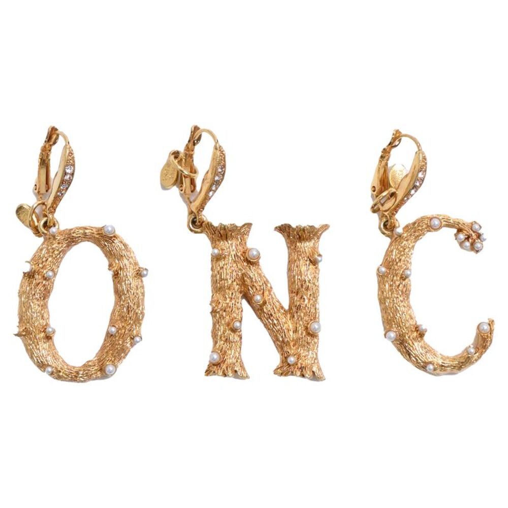 Oscar De La Renta Alphabet "O, N, C" Single Earrings in Gold Metal